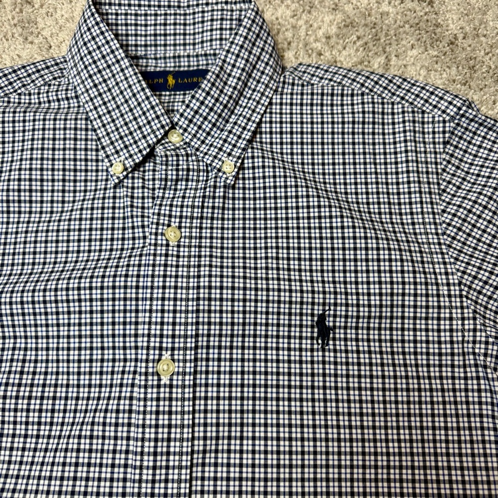 Ralph Lauren Men’s Short Sleeve Blue Check Gingham Shirt Preppy Pony Size Small